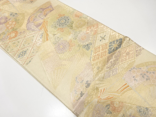 JAPANESE KIMONO / ANTIQUE FUKURO OBI / SILK / SAGANISHIKI / WOVEN TAGASODE & FLOWERS & CLASSICAL PATTERN